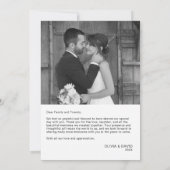 Moderne minimalistische fotobruiloft bedankkaart (Achterkant)