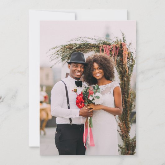 Moderne minimalistische fotobruiloft bedankkaart (Achterkant)