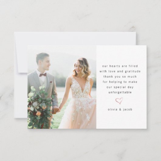 Moderne minimalistische fotobruiloft bedankkaart (Voorkant)