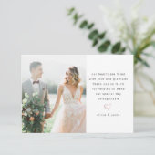 Moderne minimalistische fotobruiloft bedankkaart (Staand voorkant)