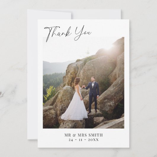Moderne minimalistische fotobruiloft bedankkaart (Voorkant)