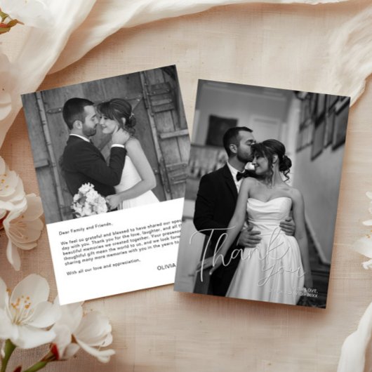 Moderne minimalistische fotobruiloft bedankkaart