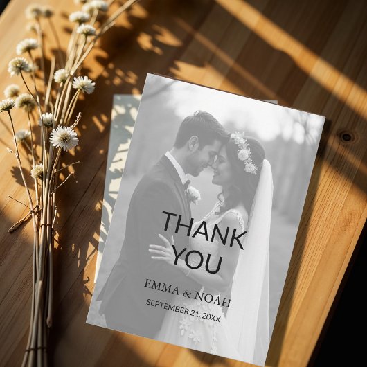 Moderne minimalistische fotobruiloft bedankkaart