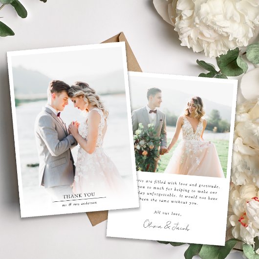Moderne minimalistische fotobruiloft bedankkaart