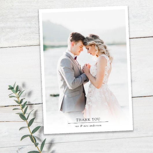 Moderne minimalistische fotobruiloft bedankkaart