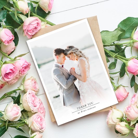 Moderne minimalistische fotobruiloft bedankkaart