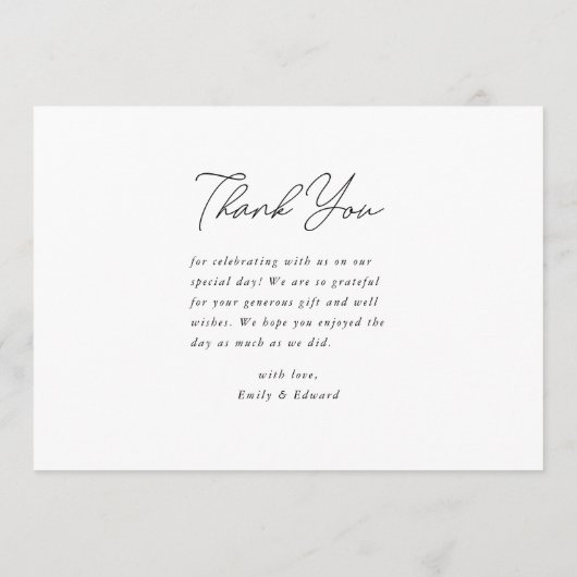 Moderne minimalistische fotobruiloft bedankkaart (Achterkant)