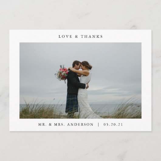 Moderne minimalistische fotobruiloft bedankkaart (Voorkant)