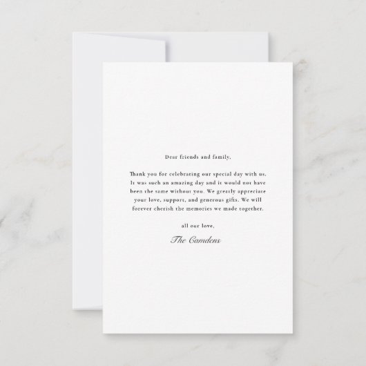 Moderne minimalistische fotobruiloft bedankkaart (Achterkant)