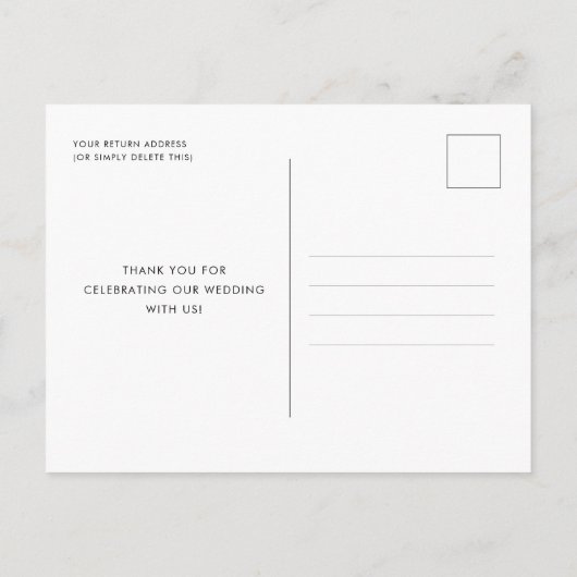 Moderne minimalistische fotobruiloft bedankt briefkaart (Achterkant)