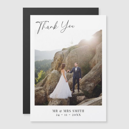 Moderne minimalistische fotobruiloft bedankt magnetische uitnodiging (Voorkant / Achterkant)