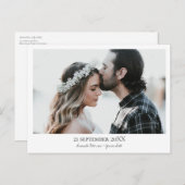 Moderne minimalistische fotobruiloft bespaart datu aankondigingskaart (Voorkant / Achterkant)