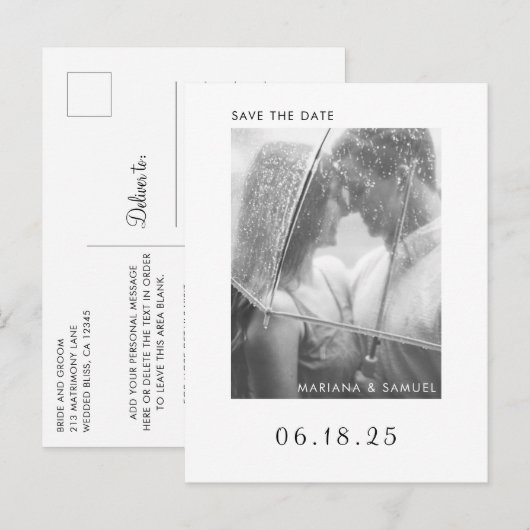 Moderne minimalistische fotobruiloft bespaart datu aankondigingskaart (Voorkant / Achterkant)