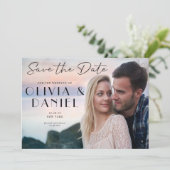 Moderne minimalistische fotobruiloft bespaart datu kaart (Staand voorkant)