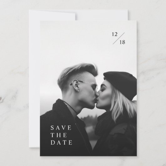 Moderne minimalistische fotobruiloft bespaart datu kaart (Voorkant)