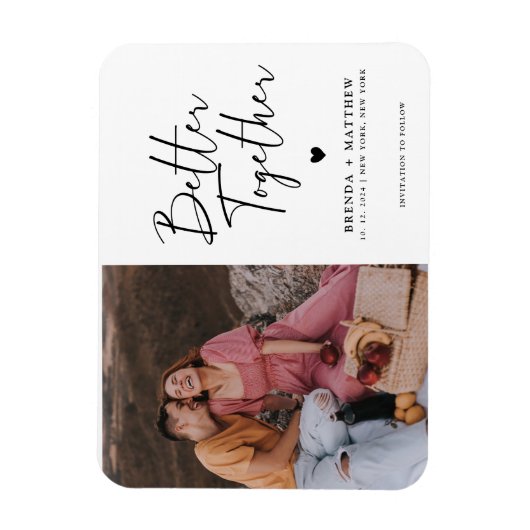 Moderne minimalistische fotobruiloft bespaart datu magneet (Verticaal)