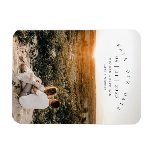 Moderne minimalistische fotobruiloft bespaart datu magneet (Horizontaal)