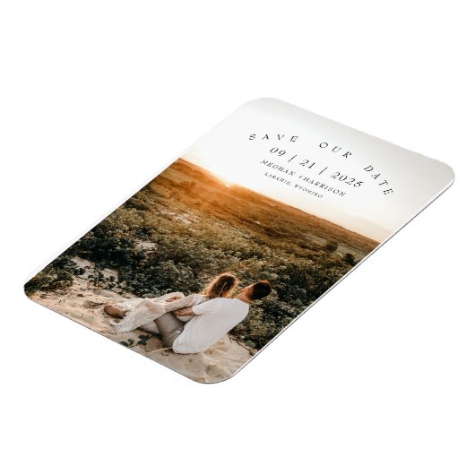 Moderne minimalistische fotobruiloft bespaart datu magneet (Linkerzijde)