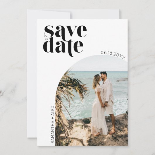 Moderne minimalistische fotobruiloft bespaart datu save the date (Voorkant)