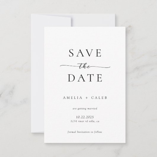 Moderne minimalistische fotobruiloft bespaart datu save the date (Voorkant)