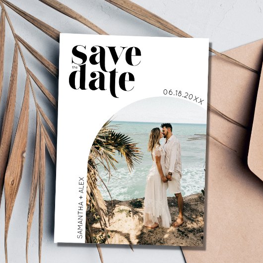 Moderne minimalistische fotobruiloft bespaart datu save the date