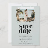Moderne minimalistische fotobruiloft bespaart datu save the date (Achterkant)