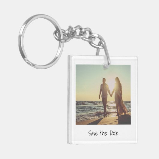 Moderne minimalistische fotobruiloft bespaart datu sleutelhanger (Voorkant Links)