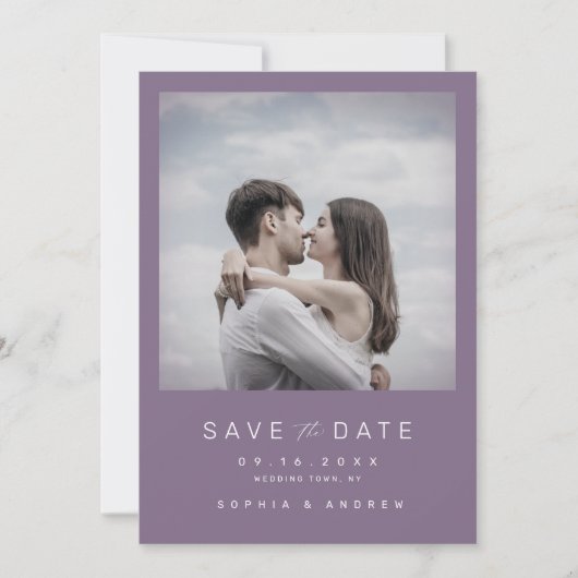 Moderne, minimalistische fotobruiloft bespaart de  save the date (Voorkant)