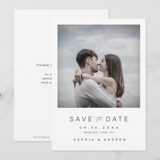 Moderne, minimalistische fotobruiloft bespaart de save the date (Voorkant / Achterkant)