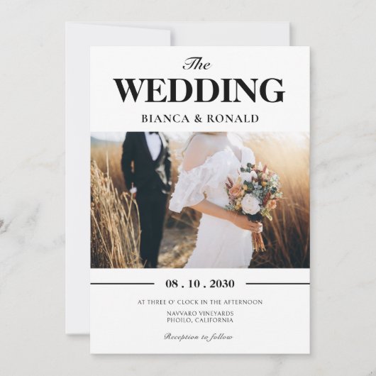 Moderne, minimalistische fotobruiloft kaart (Voorkant)