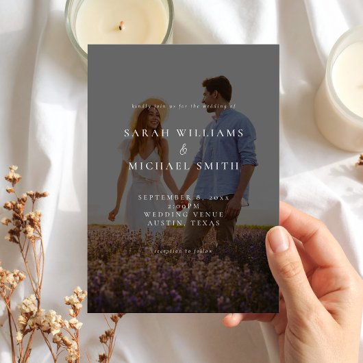 Moderne minimalistische fotobruiloft kaart