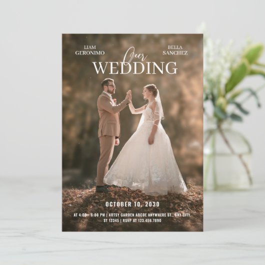 Moderne, minimalistische fotobruiloft kaart (Staand voorkant)