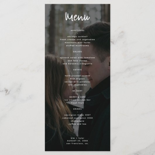 Moderne, minimalistische fotobruiloft menu (Voorkant)
