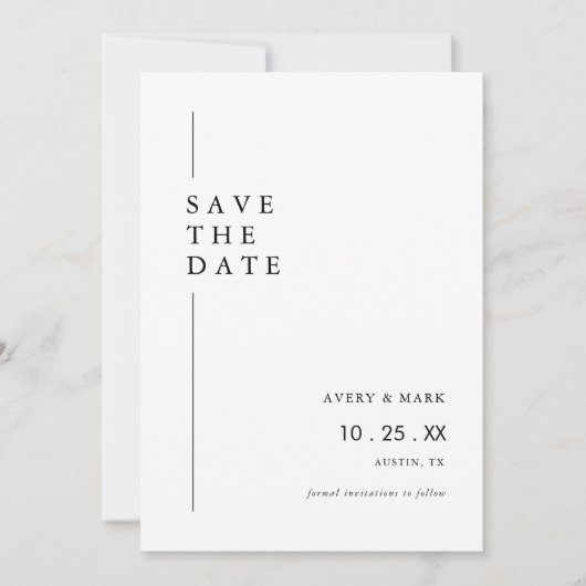 Moderne minimalistische fotobruiloft save the date (Voorkant)