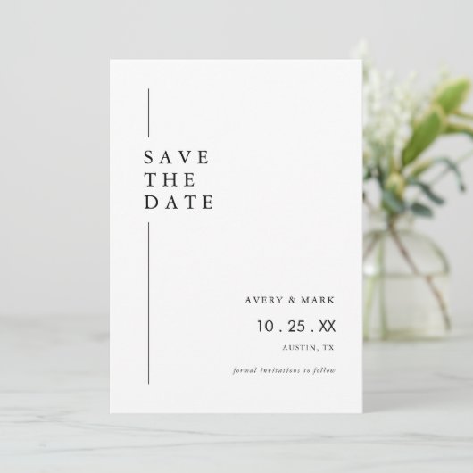 Moderne minimalistische fotobruiloft save the date (Staand voorkant)