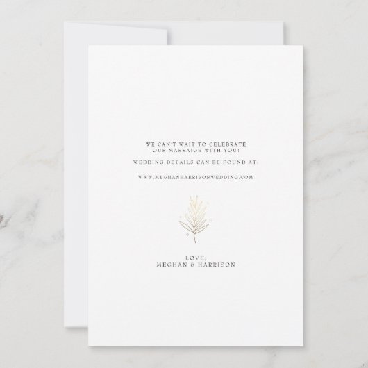 Moderne minimalistische fotobruiloft save the date (Achterkant)