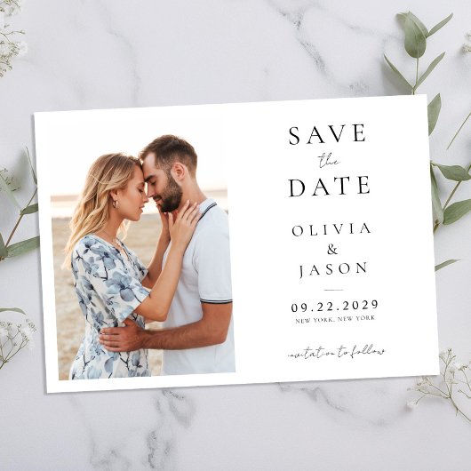 Moderne minimalistische fotobruiloft save the date