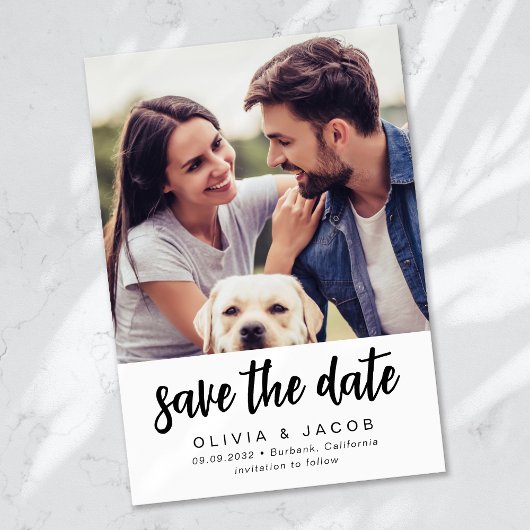 Moderne minimalistische fotobruiloft save the date