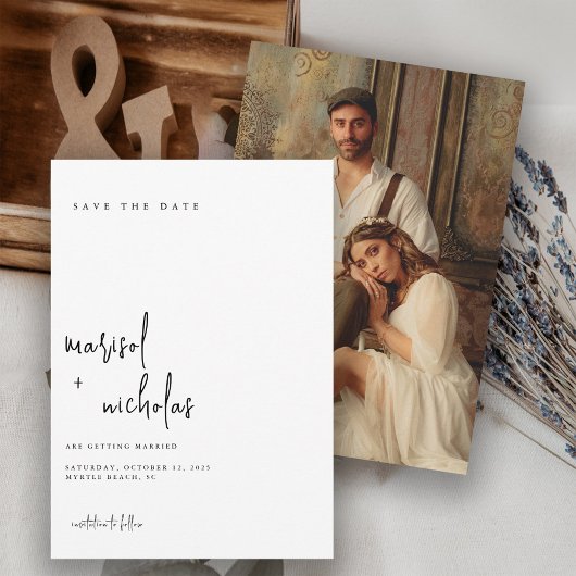 Moderne minimalistische fotobruiloft save the date