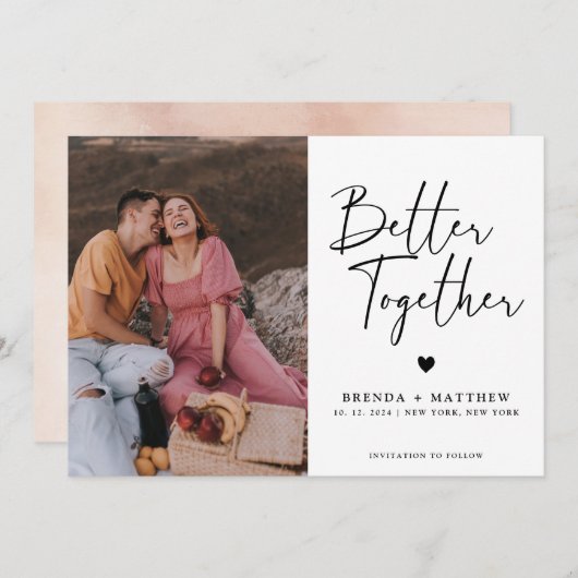 Moderne minimalistische fotobruiloft save the date (Voorkant / Achterkant)