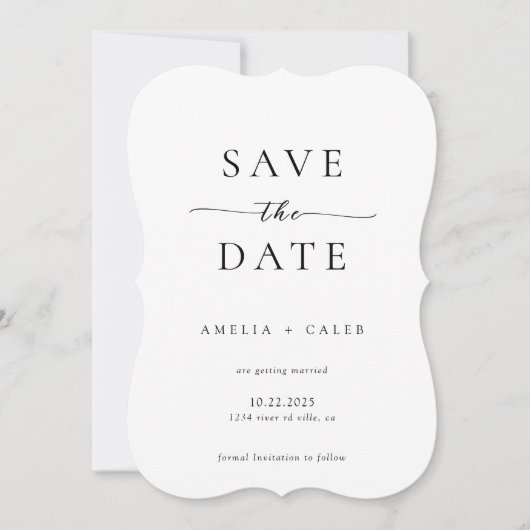 Moderne Minimalistische Fotobruiloftsbracket Save The Date (Voorkant)