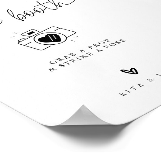 Moderne minimalistische fotocabine trouwbord poster (Hoek)