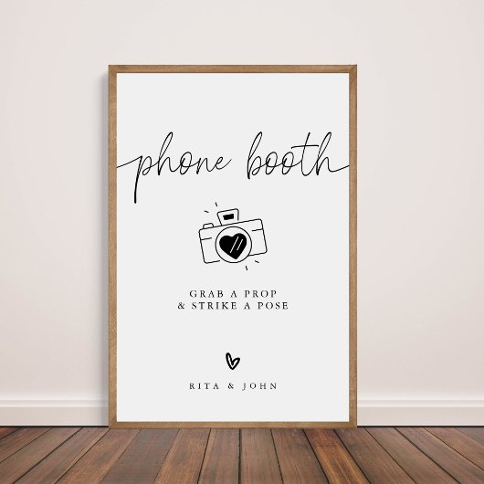 Moderne minimalistische fotocabine trouwbord poster