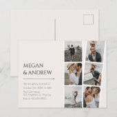 Moderne minimalistische fotocollage bruiloft briefkaart (Voorkant / Achterkant)