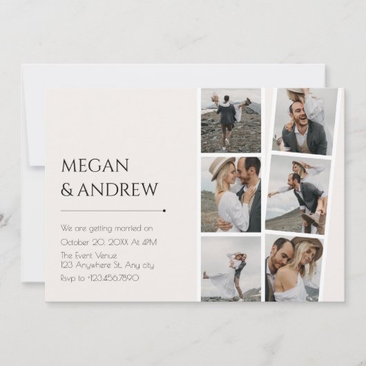Moderne minimalistische fotocollage bruiloft kaart (Voorkant)