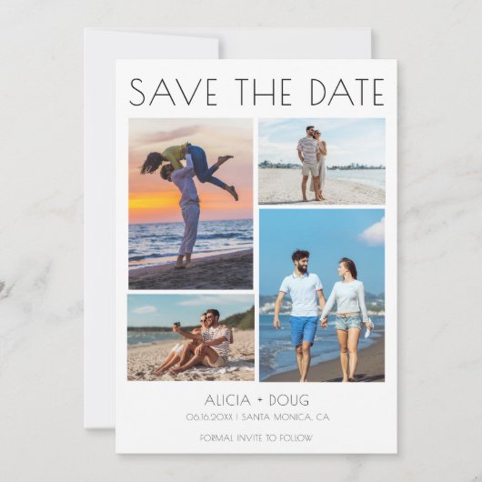Moderne Minimalistische Fotocollage Bruiloft Save The Date (Voorkant)