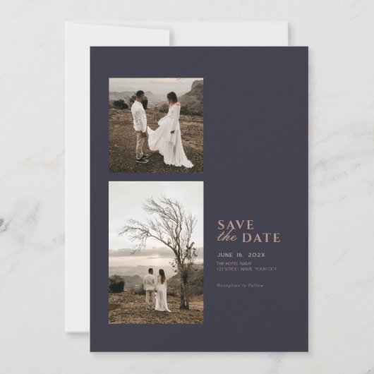 Moderne Minimalistische Fotocollage Bruiloft Save The Date (Voorkant)