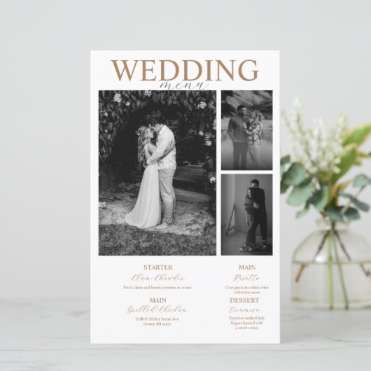 Moderne Minimalistische Fotocollage huwelijksmenu (Staand voorkant)