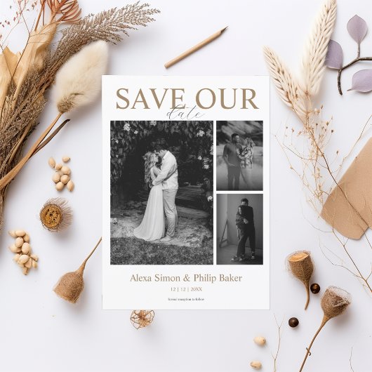 Moderne minimalistische fotocollage slaat de datum kaart