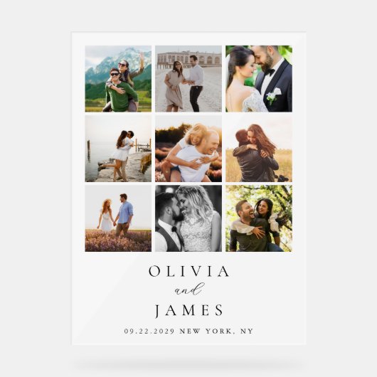 Moderne minimalistische fotogalerij bruiloft acryl bord (Voorkant)